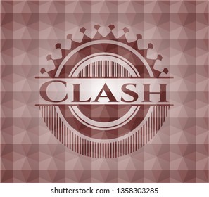Clash red seamless emblem with geometric pattern background.