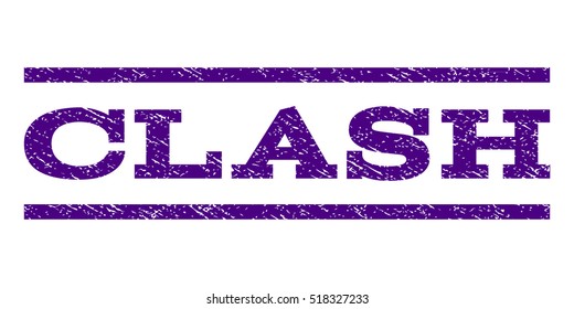 Clash watermark stamp. Text caption between horizontal parallel lines with grunge design style. Rubber seal stamp with unclean texture. Vector indigo blue color ink imprint on a white background.