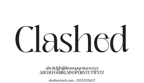 Clashed, Luxury wedding alphabet letters font with tails. Typography elegant classic serif fonts and number decorative vintage retro concept for logo branding. vector illustration