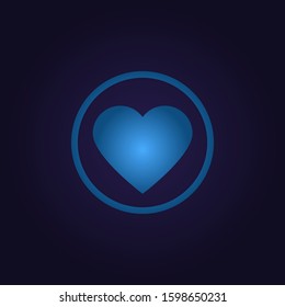 Clasic blue color heart day valentine in circle, logo, sign with gradient on dark purple background  vector