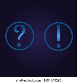 Clasic blue color question and exclamation point in circle, icon, logo, sign with gradient on dark purple background for application, for game, for website vector