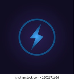 Clasic blue color sign lightning stress danger in circle, icon, logo, sign with gradient on dark purple background for application, for game, for website vector