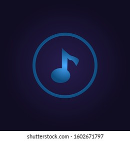 Clasic blue color sign music melody in circle, icon, logo, sign with gradient on dark purple background for application, for game, for website vector