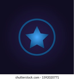 Clasic blue icon star in circle, logo, sign with gradient on dark purple background for app, for game, for website vector