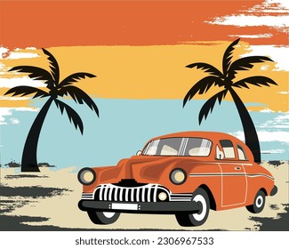 Clasic Car Retro Decoration Happy Summer