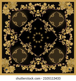 Clasic design for scarf, hijab, shawl, with Black and gold colour 