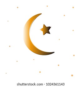 Clasic gold moon and star icon. Vector illustration eps8