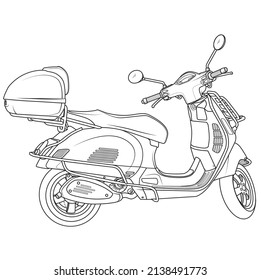 clasic motorcycle vector illustration coloring page for book and drawing. Line art without fill. Black contour sketch illustrate Isolated on white background