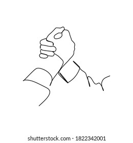 Clasp each other hand and hand. Continuous one line drawing. simple line hand drawn style design for business and communication conceptual	

