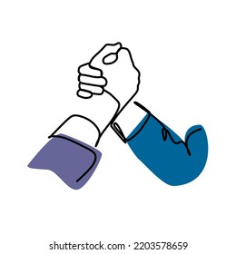 Clasp each other hand and hand. Continuous one line drawing. simple line hand drawn style design for business and communication conceptual	
