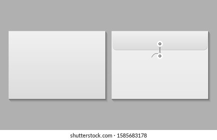 Clasp envelopes mockup. Realistic envelopes mockup front and back view. Blank Clasp envelopes. Vector template for business and branding identity.