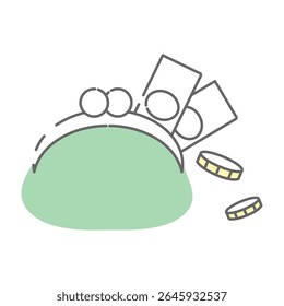 Fechar bolsa com dinheiro e moedas ilustração