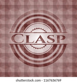 Clasp red seamless emblem with geometric pattern background.