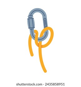 Clasp with Yellow Rope as Climbing Equipment for Fastening Vector Illustration