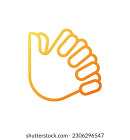 Clasped hands pixel perfect gradient linear vector icon  Crossed fingers  Body language signal  Closed pose  Thin line color symbol  Modern style pictogram  Vector isolated outline drawing