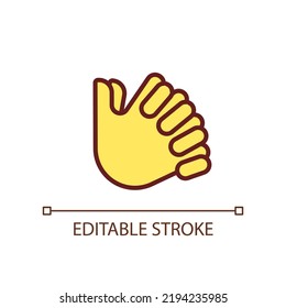 Clasped Hands Pixel Perfect RGB Color Icon. Crossed Fingers. Body Language Signal. Closed Pose. Isolated Vector Illustration. Simple Filled Line Drawing. Editable Stroke. Arial Font Used