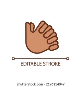 Clasped Hands Pixel Perfect RGB Color Icon. Crossed Fingers. Body Language Signal. Closed Pose. Isolated Vector Illustration. Simple Filled Line Drawing. Editable Stroke. Arial Font Used