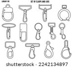 CLASPS, ACCESSSORIES FASTNERS  BAGS FASTNERS, BACKPACK FASTNERS AND LOCK FLAT SKETCH VECTOR ILLUSTRATION SET
