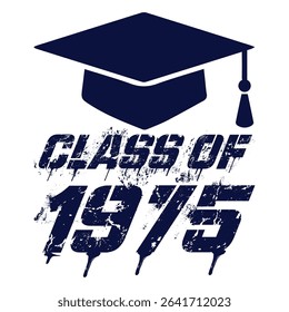 class of 1975 black lettering white background