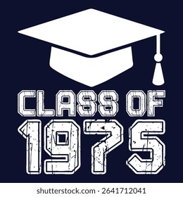class of 1975 black lettering white background