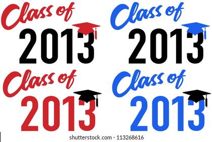 Class Of 2013 Graduation Celebration Announcement Caps In Red And Blue School Colors