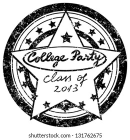 class of 2013 graduation party announcement, college stamp isolated on white
