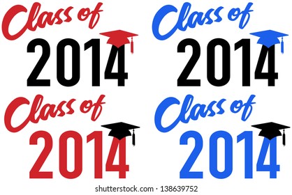 Class Of 2014 Graduation Celebration Announcement Caps In Red And Blue School Colors