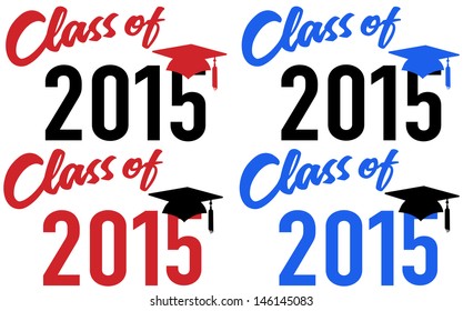 Class Of 2015 Graduation Celebration Announcement Caps In Red And Blue School Colors