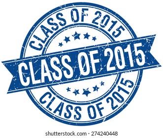 class of 2015 grunge retro blue isolated ribbon stamp