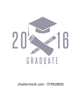 Class 2016 graduation celebration poster design element, cap, diploma and pencil education symbol, congratulation ceremony background