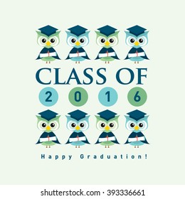 Class of 2016/ Happy graduation greeting card/ Owls illustrations