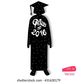 Class of 2016 lettering  on  student silhouette. Vector illustration for graduation party invitation,flags,card. 