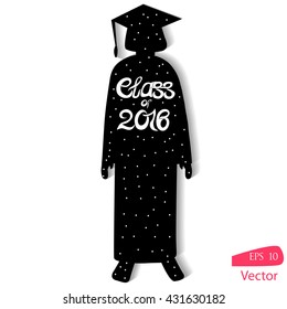 Class of 2016 lettering  on  student silhouette. Vector illustration for graduation party invitation,flags,card. 