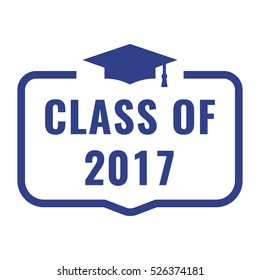 Class of 2017. Badge with graduation hat icon. Flat vector illustration on white background.