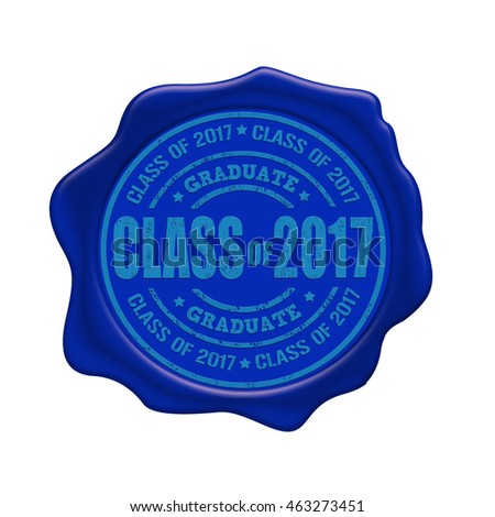 Class of 2017 blue wax seal isolated on white background, vector illustration