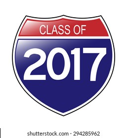 Class Of 2017 In The Style Of An American Interstate Sign. Vector EPS-10 File, Transparency Used. 