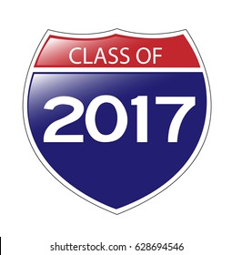 Class of 2017 USA Interstate Sign with reflection. Vector EPS-10 file, transparency used. 