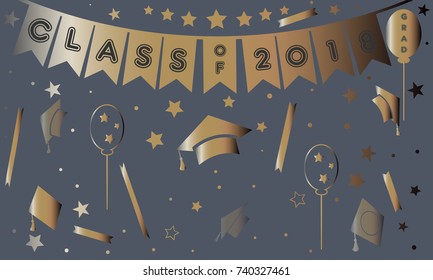 Class of 2018. Celebrating graduation. Vector Illustration. 