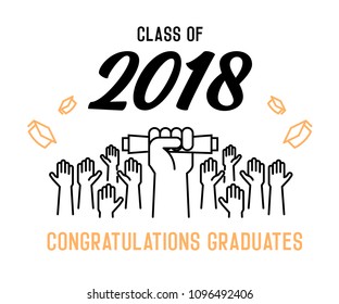 Class of 2018 Congratulations graduates cover design. Vector illustration for party invites, banners, backgrounds