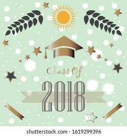 Class of 2018 in gold on purple background. Vector Illustration.