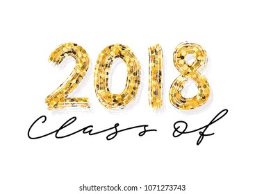 Class of 2018. Hand drawn brush lettering Graduation logo. Modern calligraphy. Vector illustration.