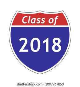Class of 2018 sign, colored shield sign with text, vector illustration.