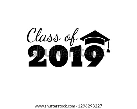 Class of 2019. Black number with education academic caps. Template for graduation design, high school or college congratulation graduate, yearbook. Vector illustration.