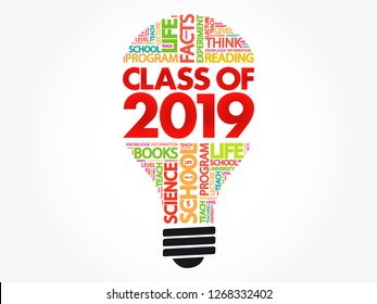 CLASS OF 2019 bulb word cloud collage, education concept background