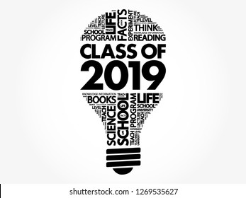 CLASS OF 2019 bulb word cloud collage, education concept background
