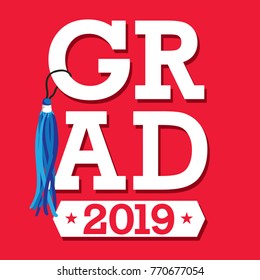 Class of 2019 Congratulations Graduate Typography with Tassel