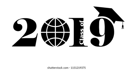Class of 2019 with Globe and Graduation Cap. Flat simple design on white background