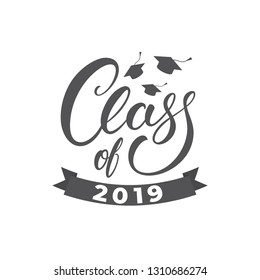 Class of 2019. Graduation lettering concept illustration with grad caps.