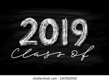 Class of 2019. Hand drawn brush lettering Graduation logo. Template for graduation design, party, high school or college graduate, yearbook. Modern calligraphy. Vector illustration.
