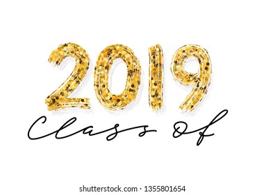 Class of 2019. Hand drawn brush lettering Graduation logo. Template for graduation design, party, high school or college graduate, yearbook. Modern calligraphy. Vector illustration.